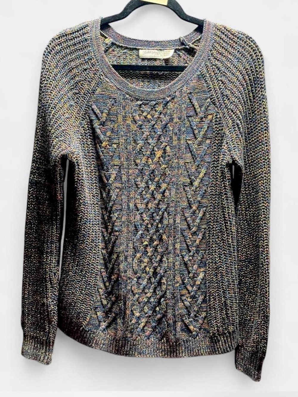Y2K Faded Glory Multicolor Cable Knit Scoop Neck Sweater